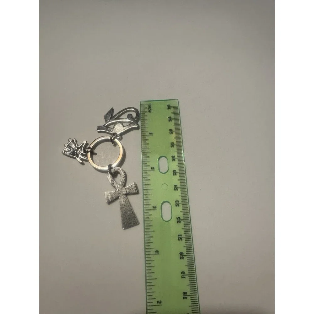 Egyptian Eye of Horus Ankh Cross Falcon Keychain Silver Tone Key Ring Charm